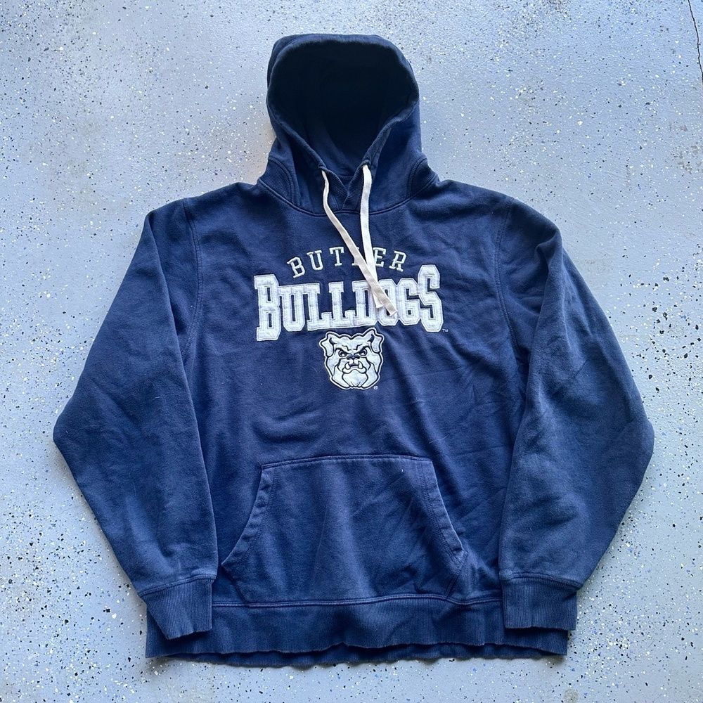 VTG Butler Bulldogs Hoodie XL Navy Blue Pullover Mascot Graphic Fan Gear